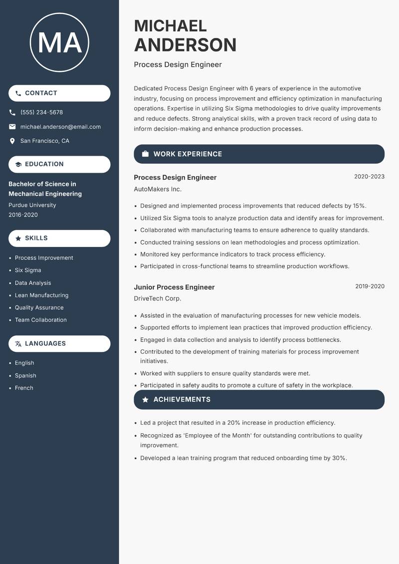 Process Design Engineer resume template — Compact