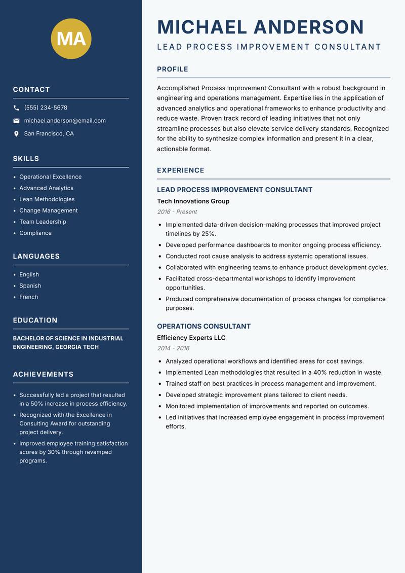 Process Improvement Consultant resume template — Classic Clean
