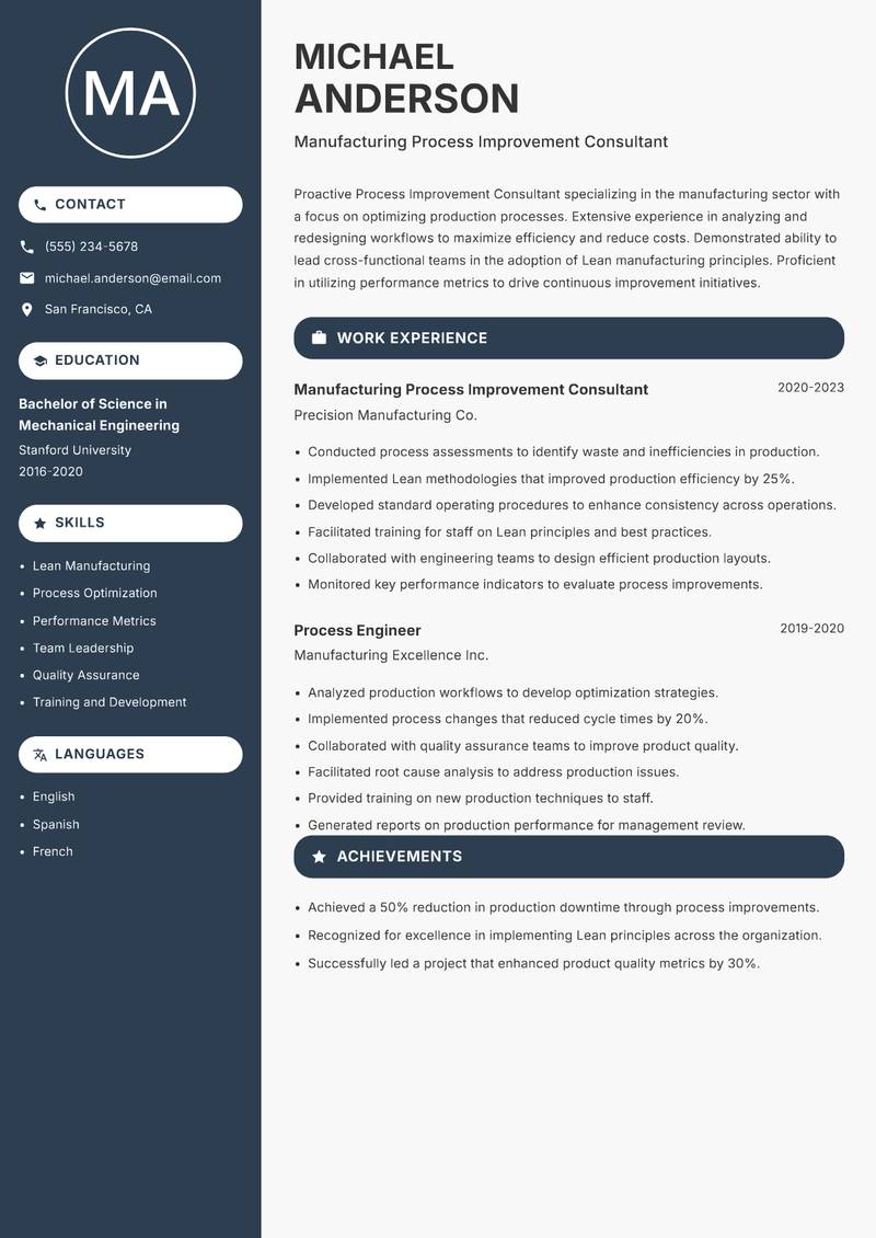 Process Improvement Consultant resume template — Compact