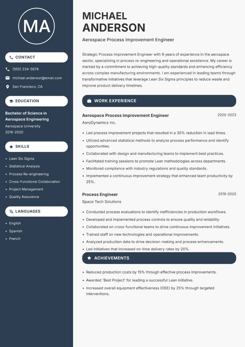 Process Improvement Engineer resume template — Compact