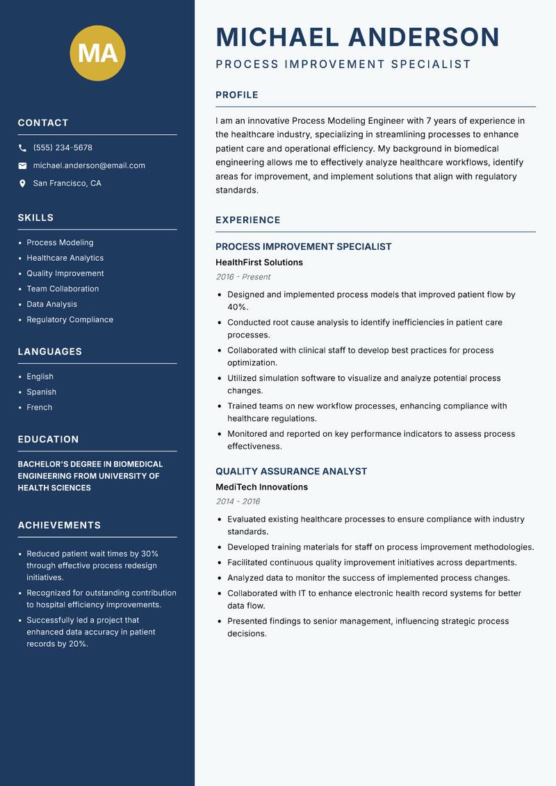 Process Modeling Engineer resume template — Classic Clean