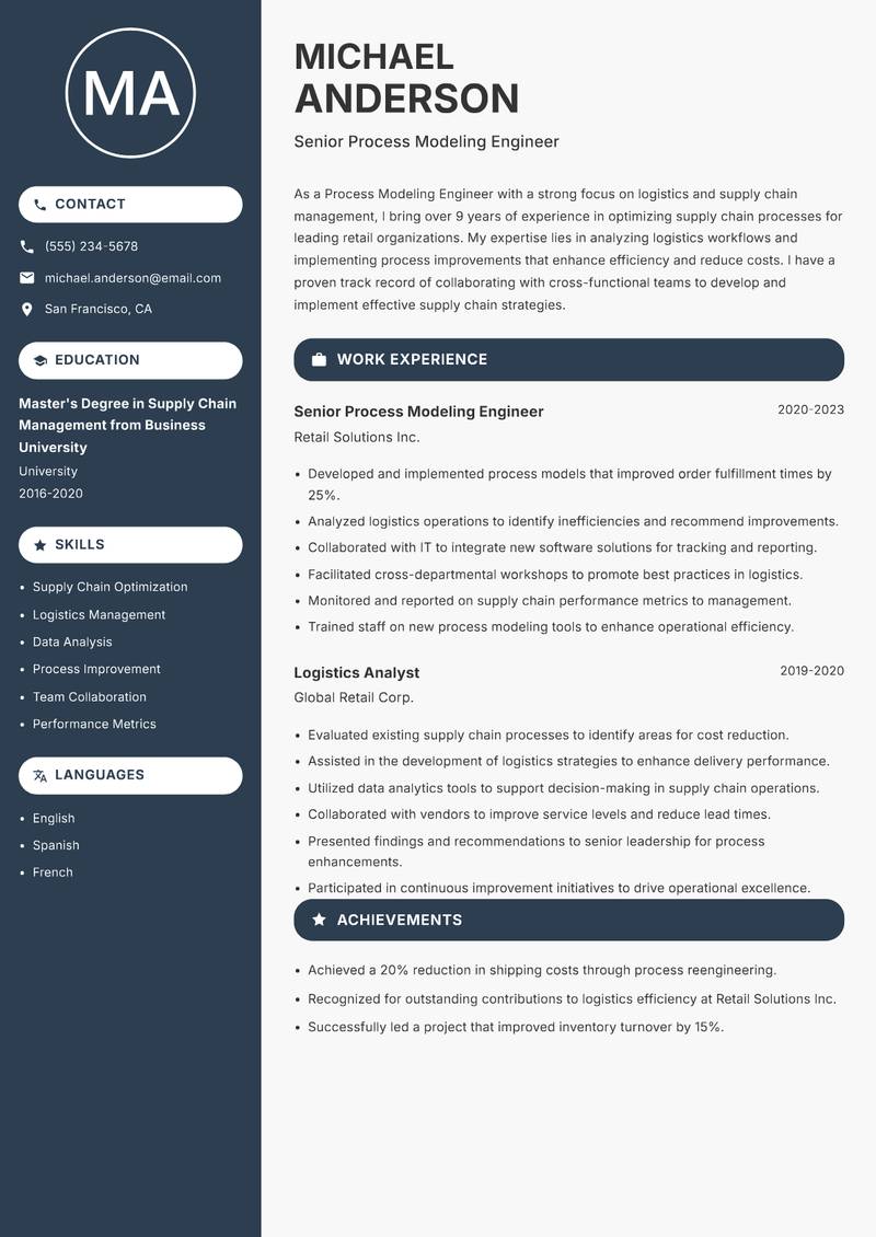Process Modeling Engineer resume template — Compact