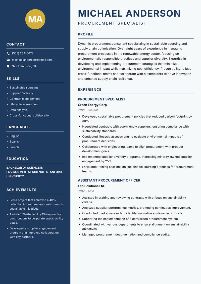 Procurement Consultant resume template — Classic Clean