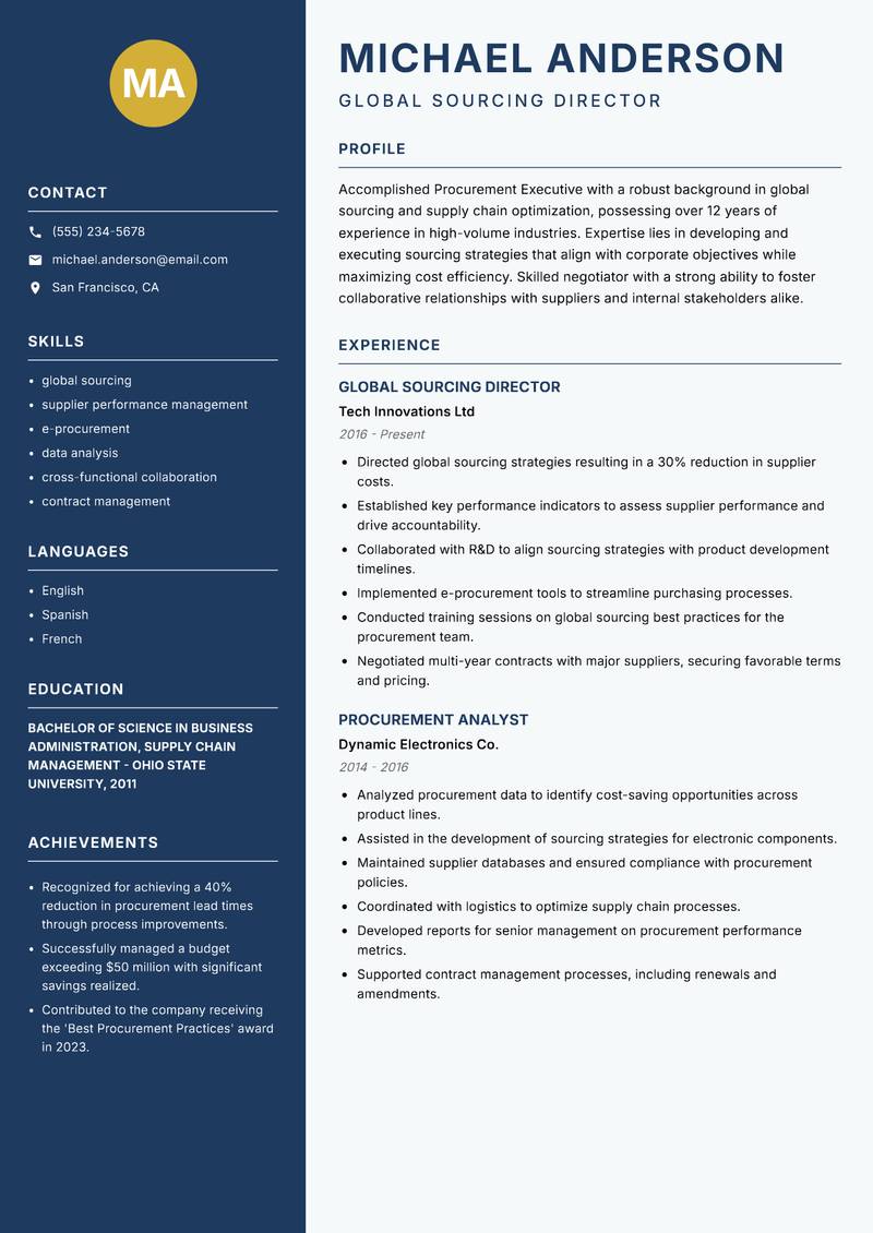 Procurement Executive resume template — Classic Clean