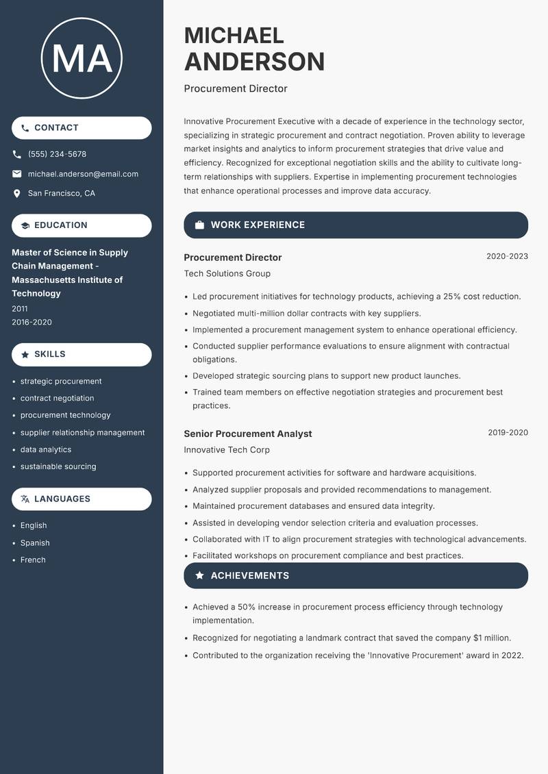 Procurement Executive resume template — Compact
