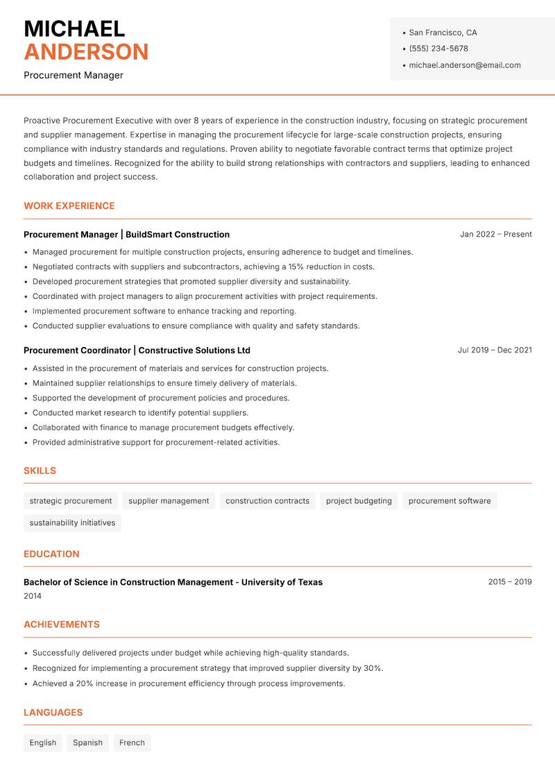 Procurement Executive resume template — Modern Professional