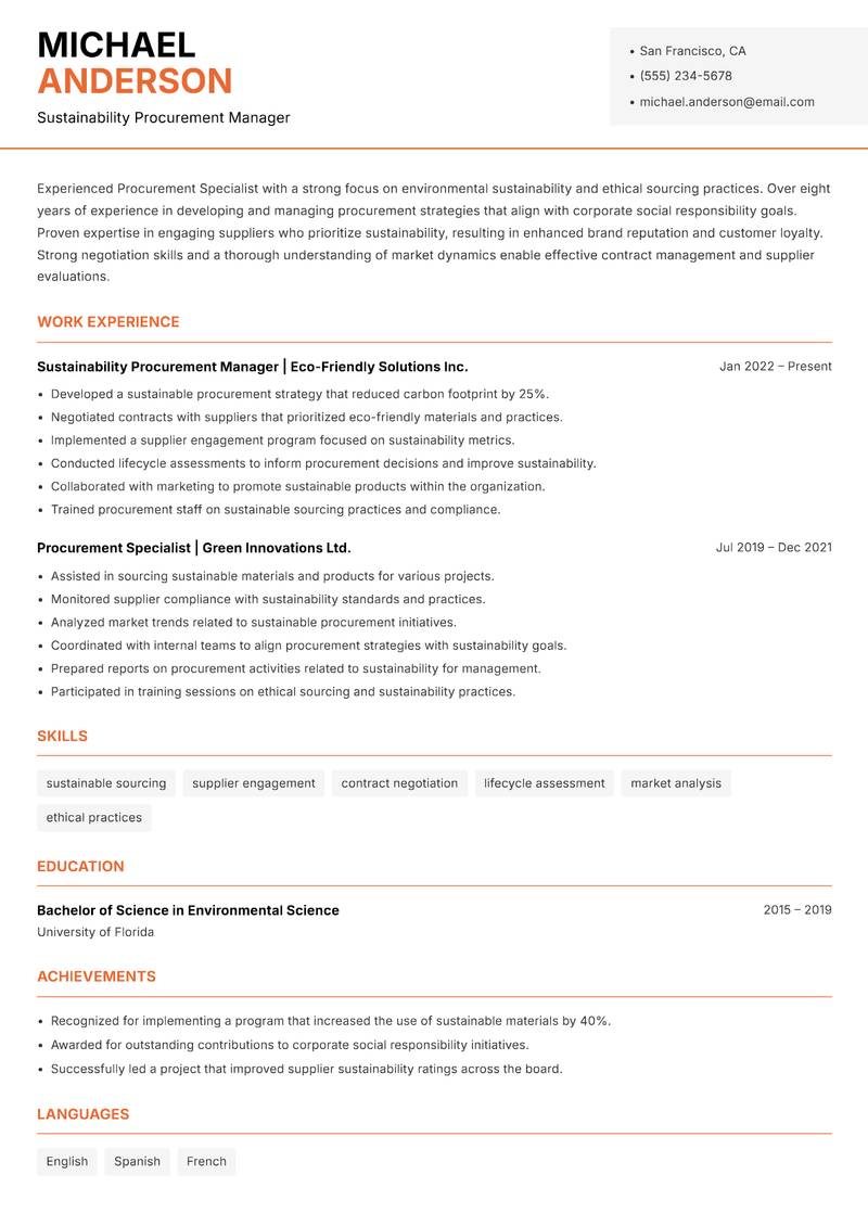 Procurement Specialist resume template — Modern Professional
