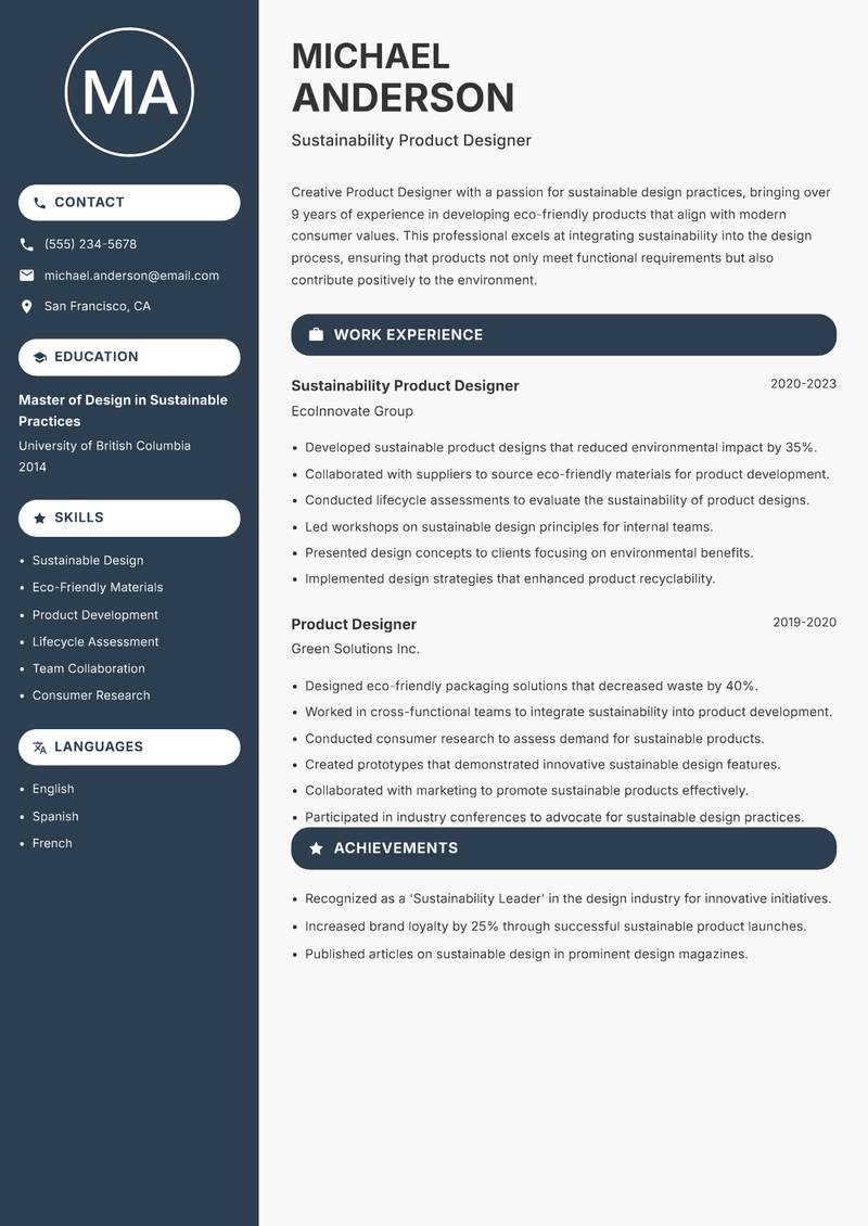 Product Designer resume template — Compact