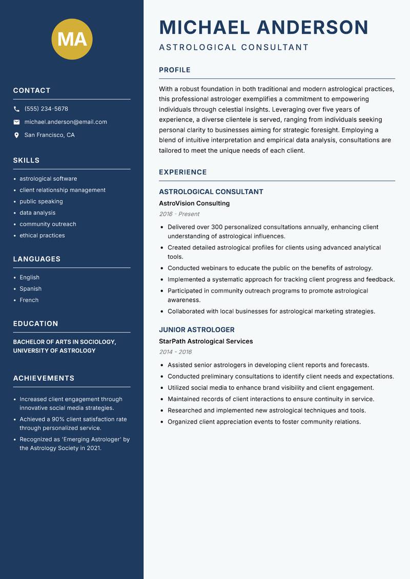 Professional Astrologer resume template — Classic Clean