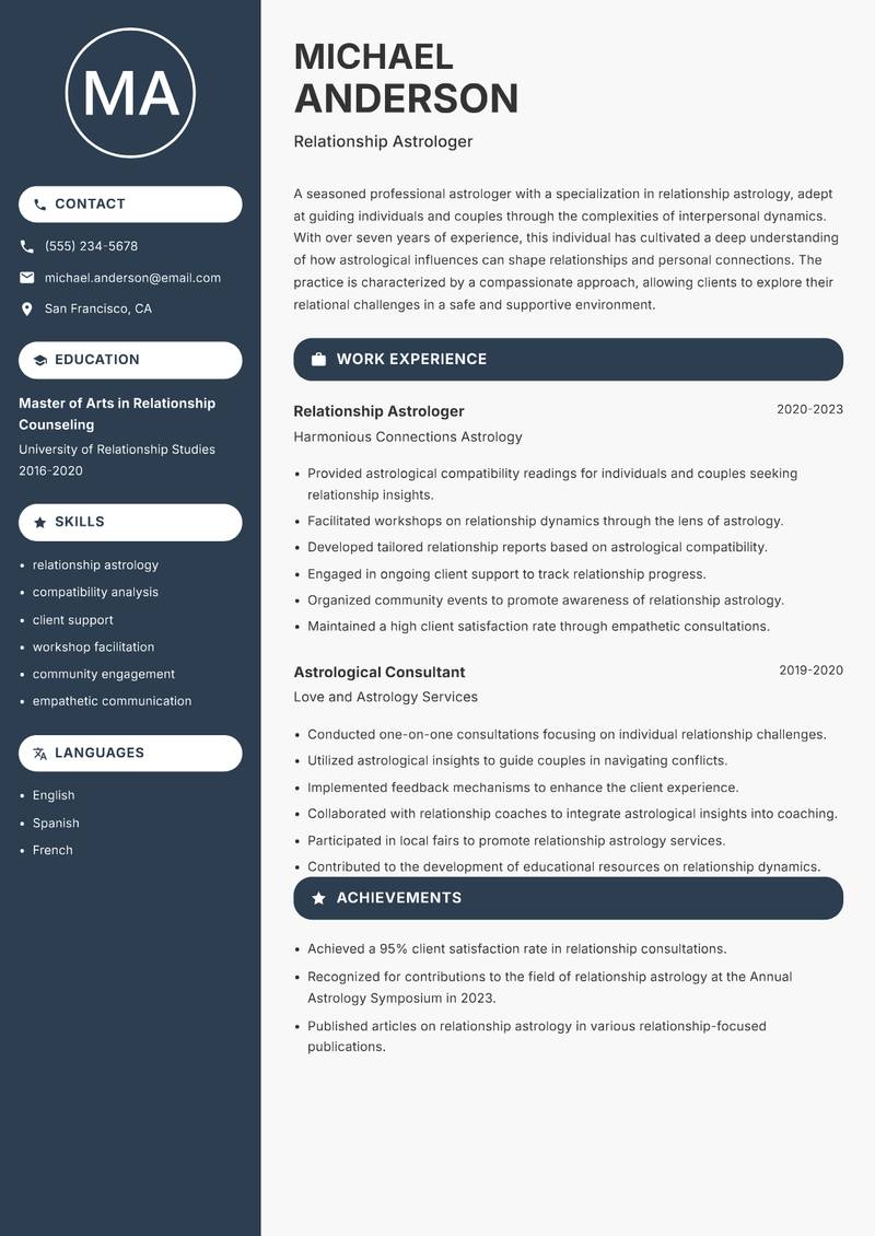 Professional Astrologer resume template — Compact