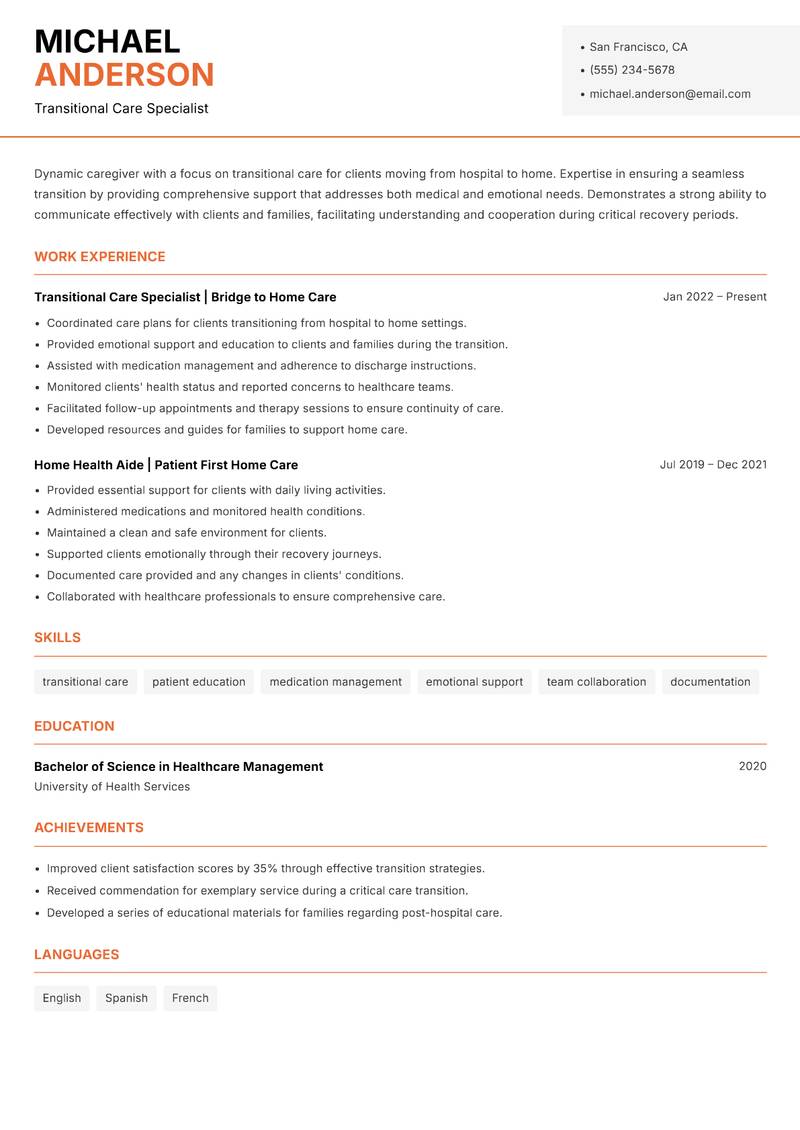 Professional Caregiver resume template — Modern Professional