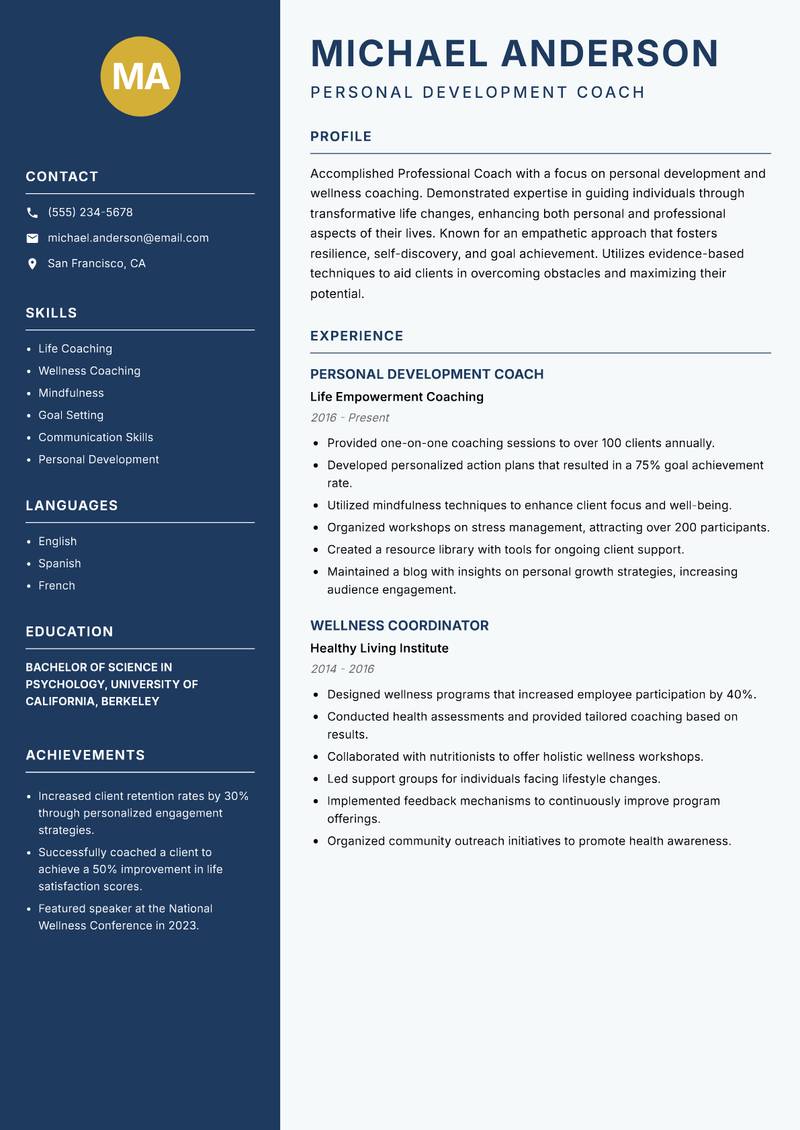 Professional Coach resume template — Classic Clean