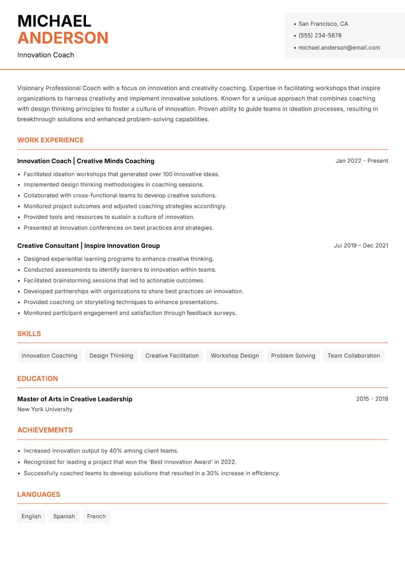 Professional Coach resume template — Modern Professional