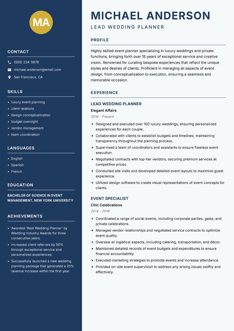 Professional Event Planner resume template — Classic Clean