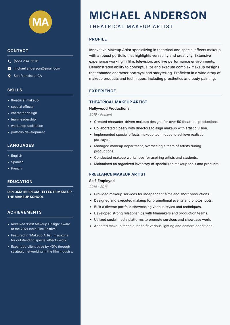 Professional Makeup Artist resume template — Classic Clean