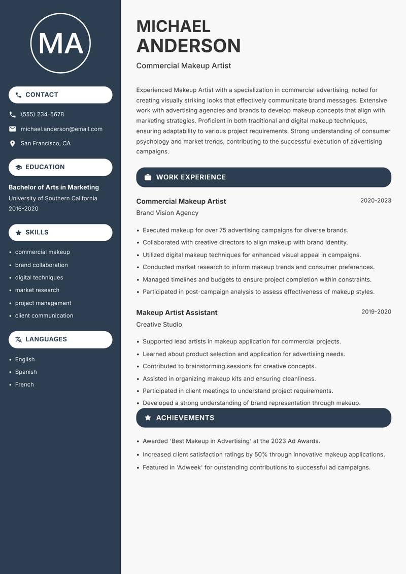 Professional Makeup Artist resume template — Compact