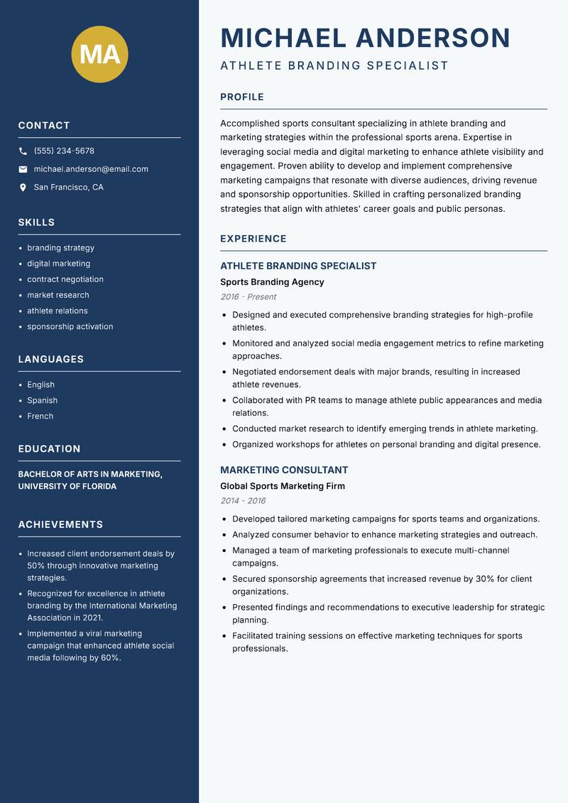 Professional Sports Consultant resume template — Classic Clean