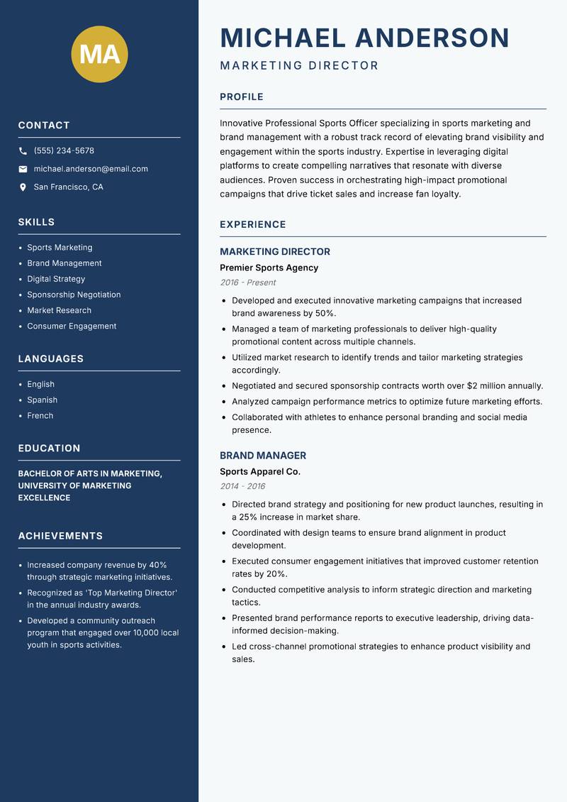 Professional Sports Officer resume template — Classic Clean