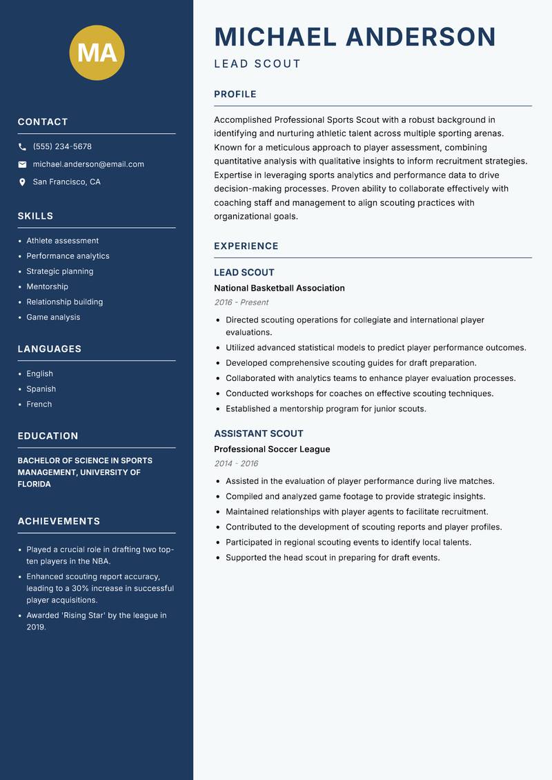 Professional Sports Scout resume template — Classic Clean