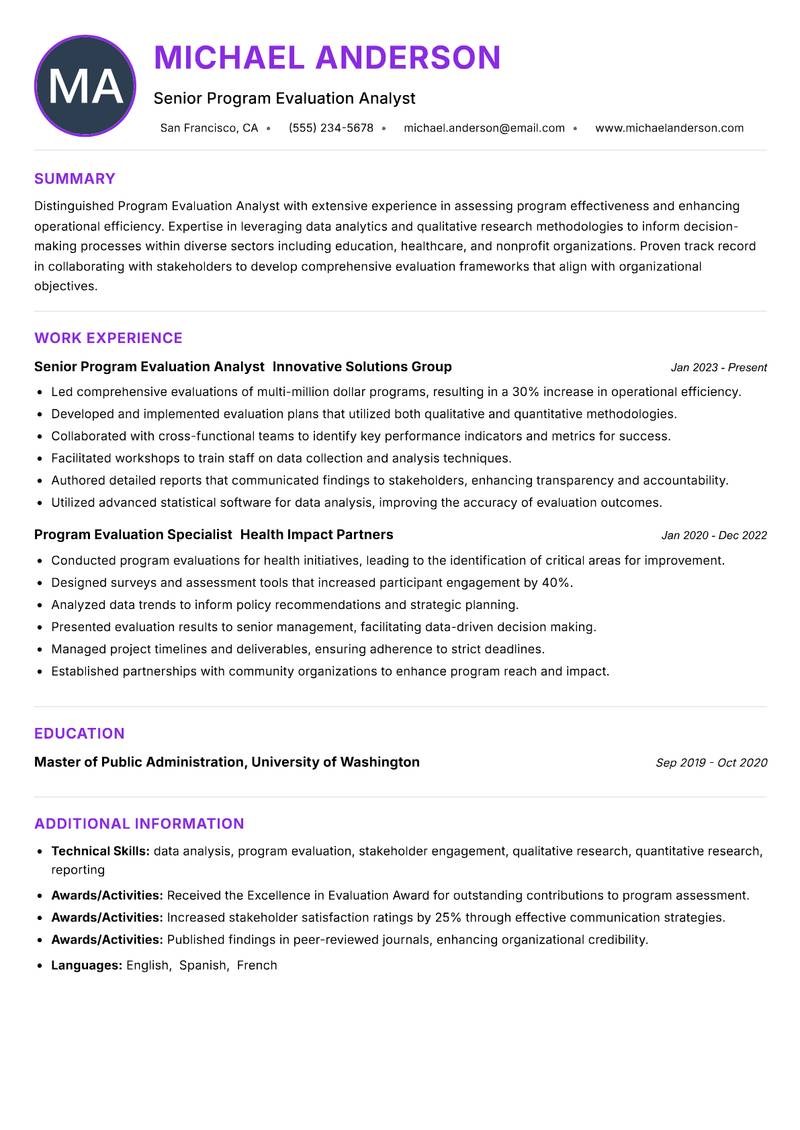 Program Evaluation Analyst resume example — ATS-friendly template
