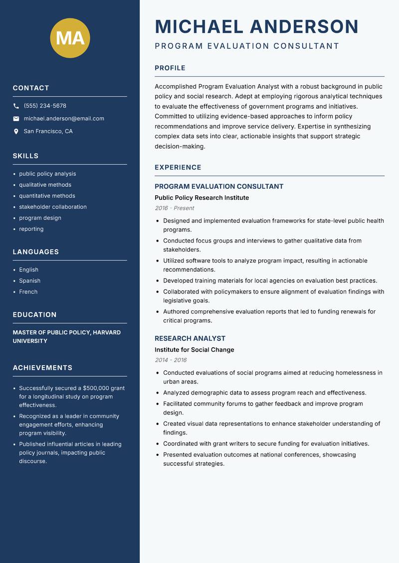Program Evaluation Analyst resume template — Classic Clean