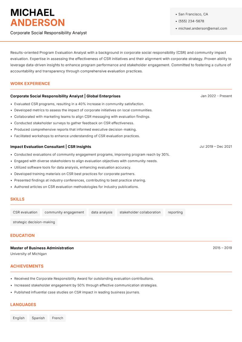 Program Evaluation Analyst resume template — Modern Professional