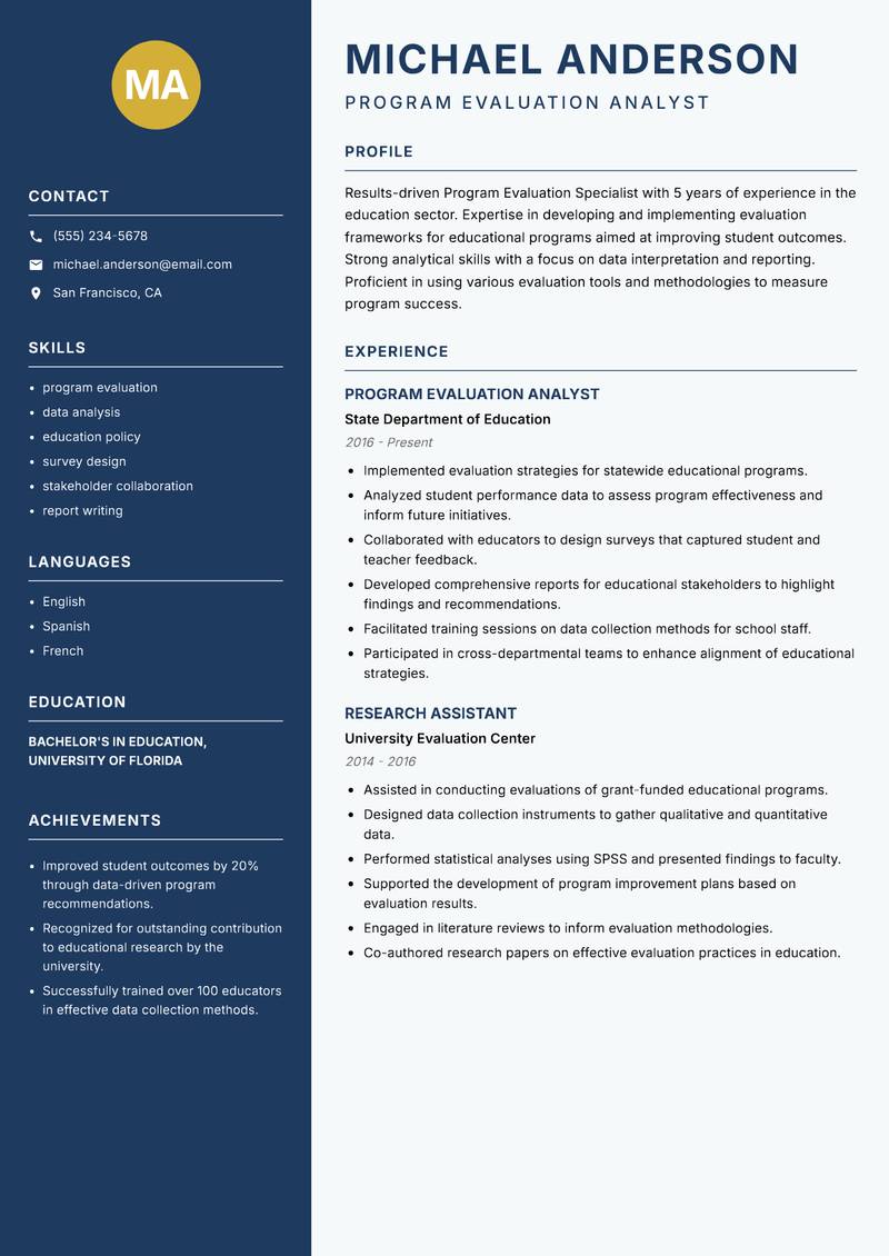 Program Evaluation Specialist resume template — Classic Clean