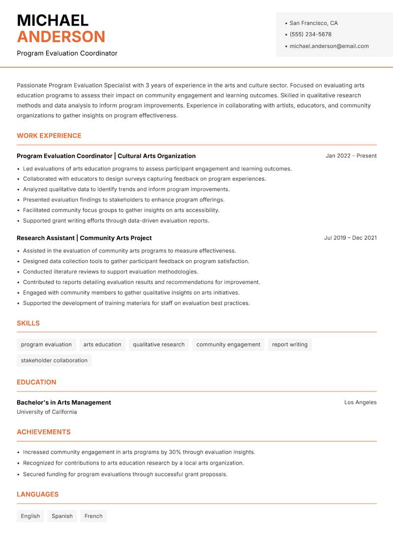 Program Evaluation Specialist resume template — Modern Professional