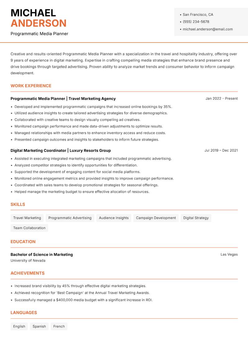 Programmatic Media Planner resume template — Modern Professional