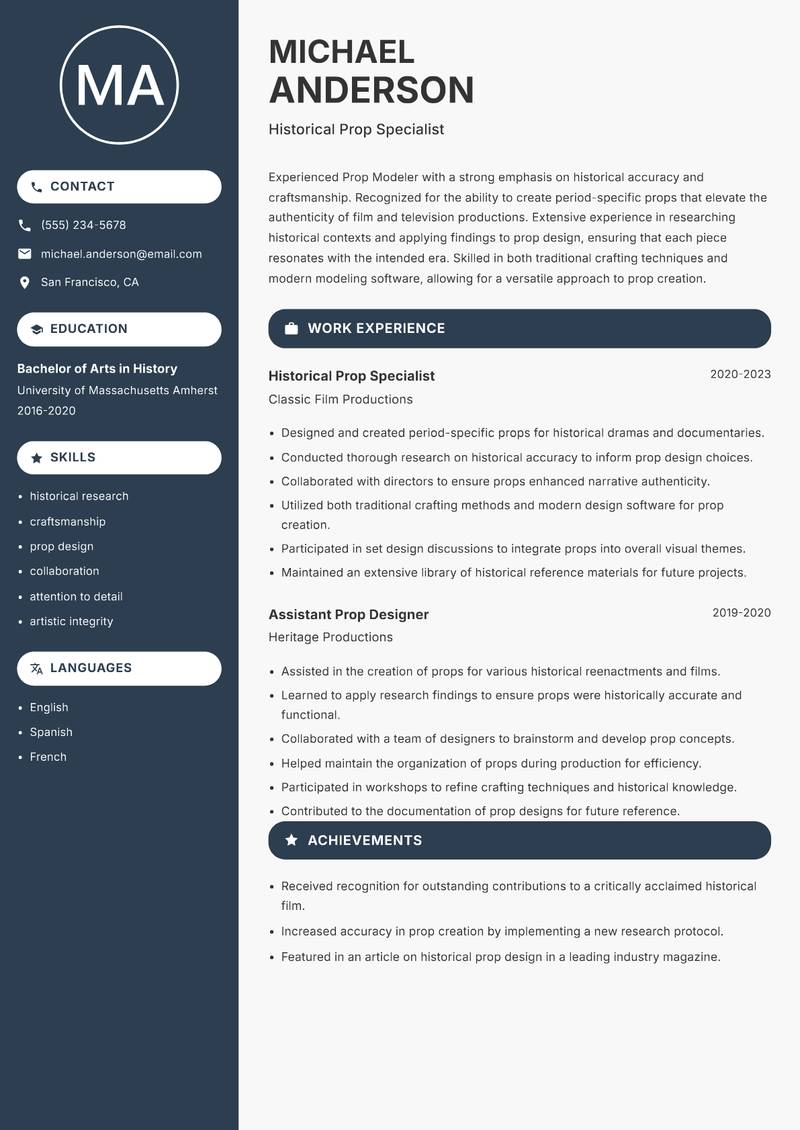 Prop Modeler resume template — Compact