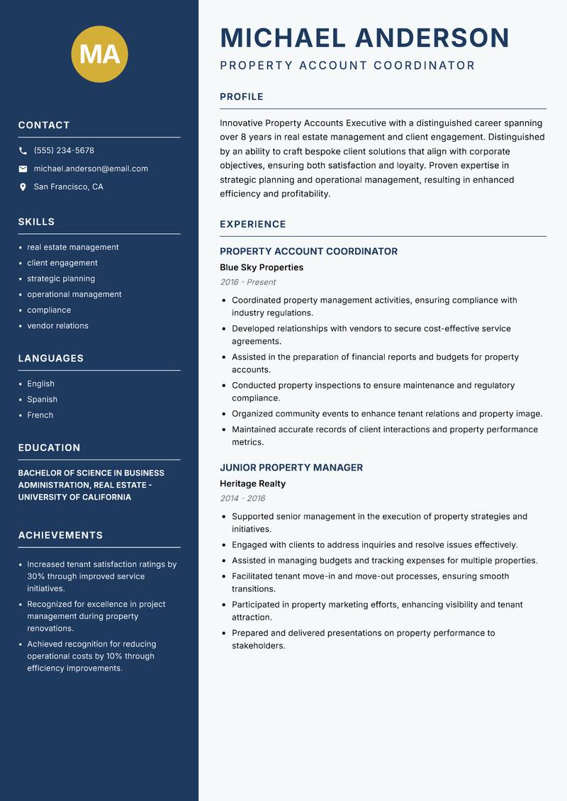Property Accounts Executive resume template — Classic Clean