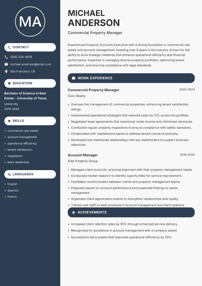 Property Accounts Executive resume template — Compact