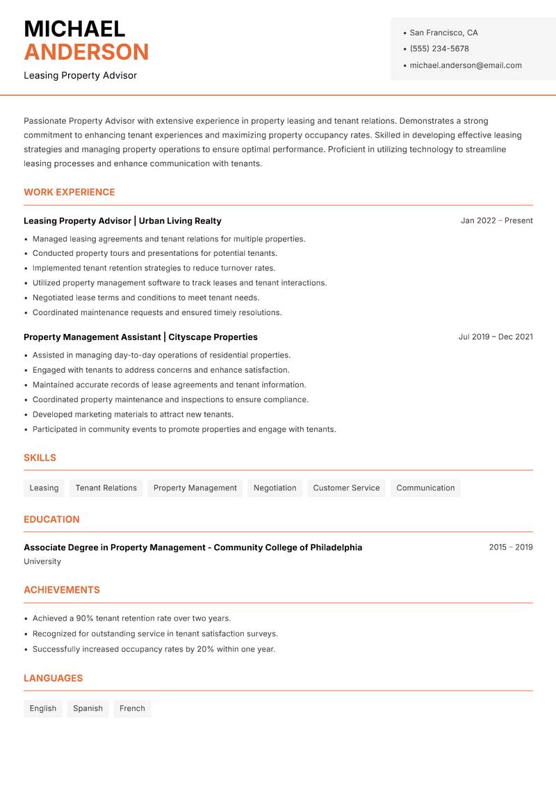 Property Advisor resume template — Modern Professional