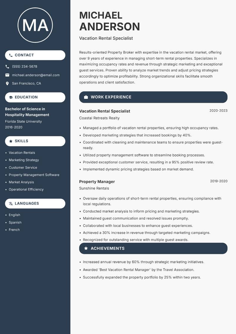 Property Broker resume template — Compact