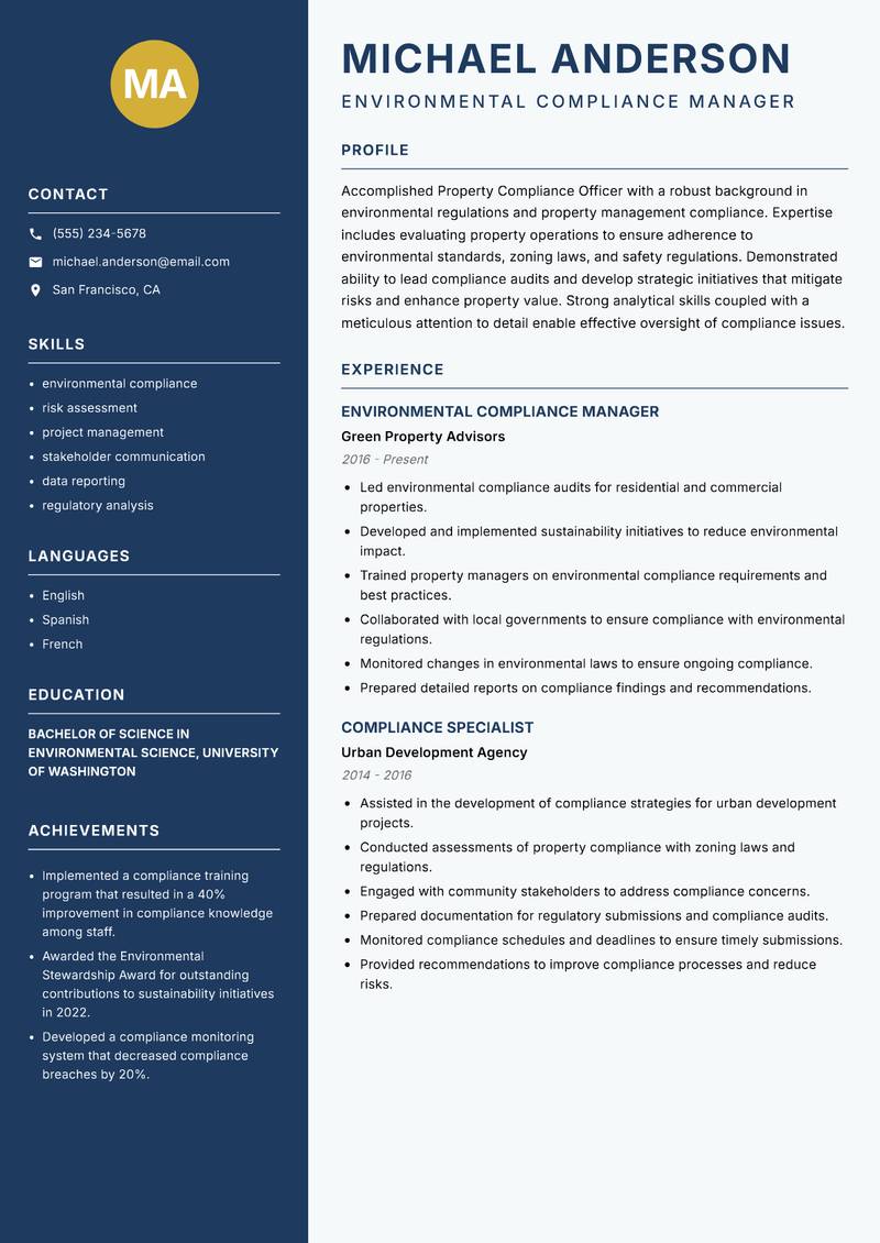 Property Compliance Officer resume template — Classic Clean