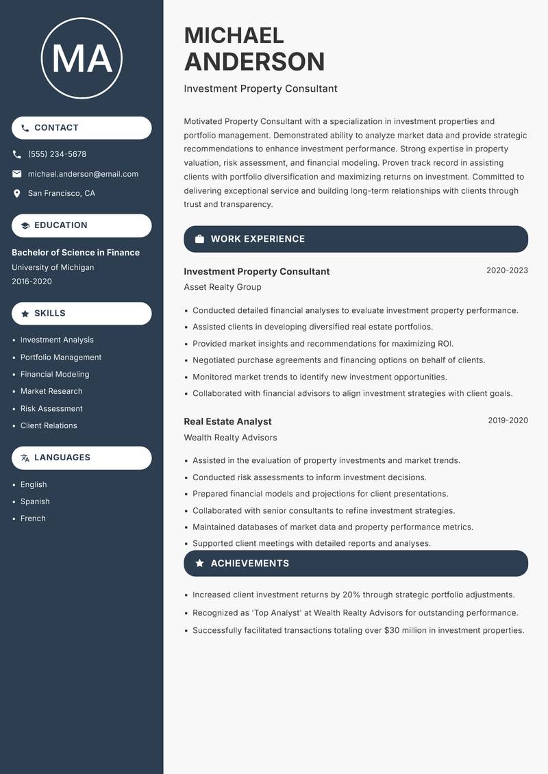 Property Consultant resume template — Compact
