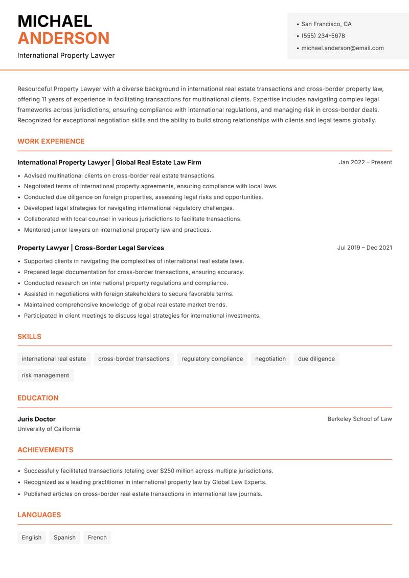 Property Lawyer resume template — Modern Professional