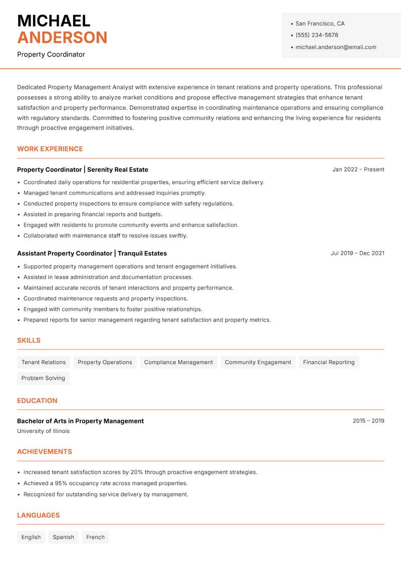 Property Management Analyst resume template — Modern Professional