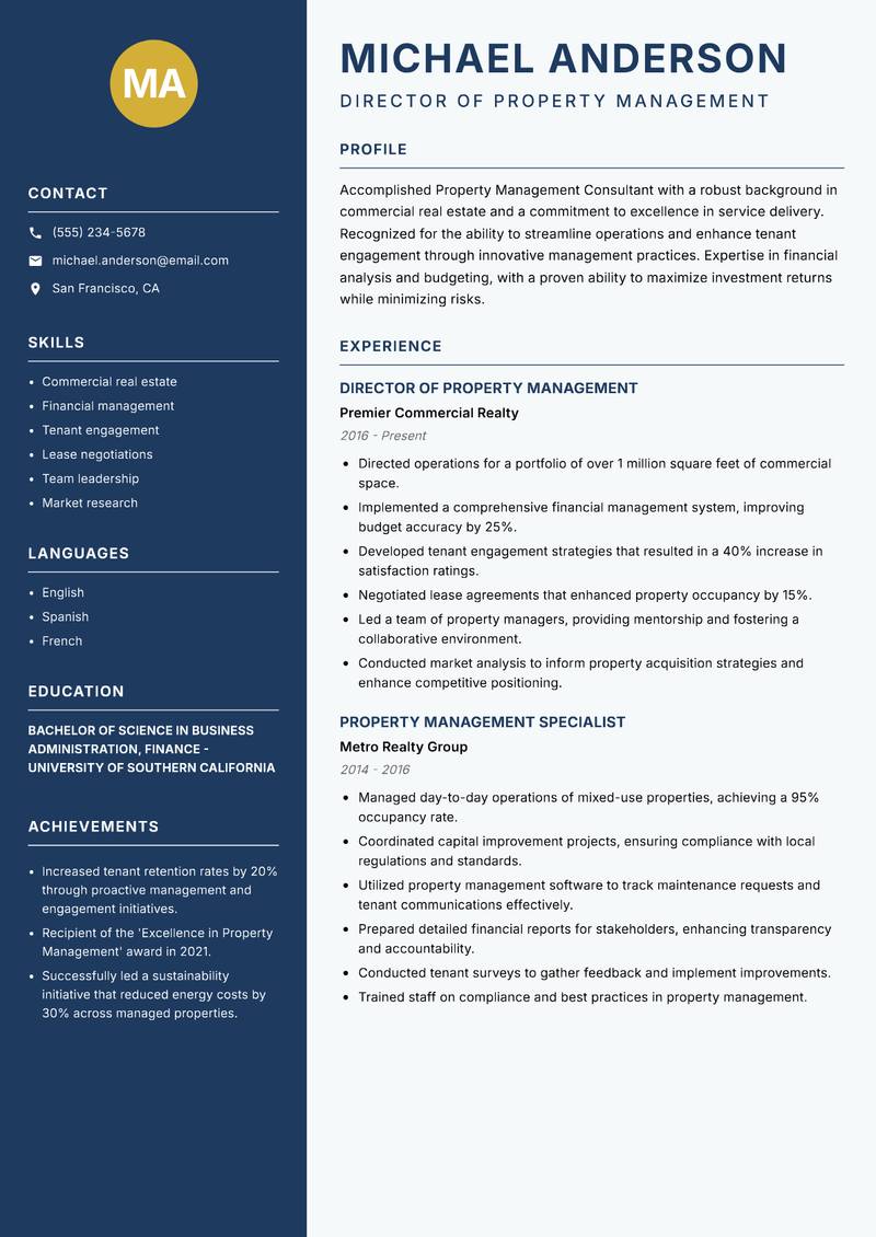 Property Management Consultant resume template — Classic Clean