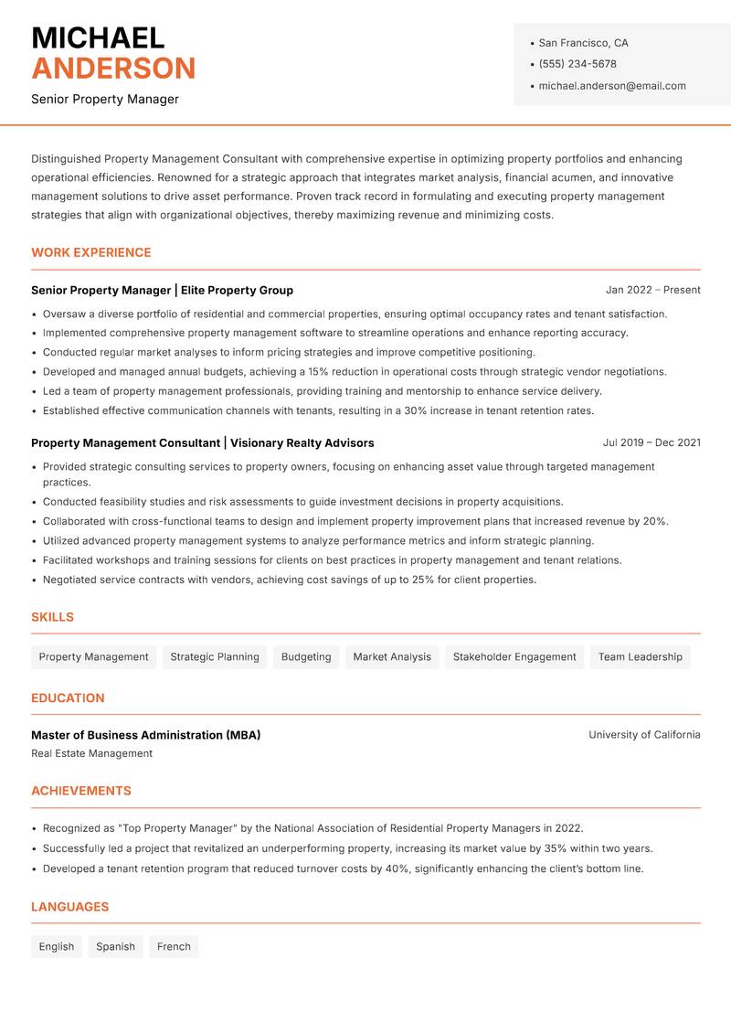 Property Management Consultant resume template — Modern Professional