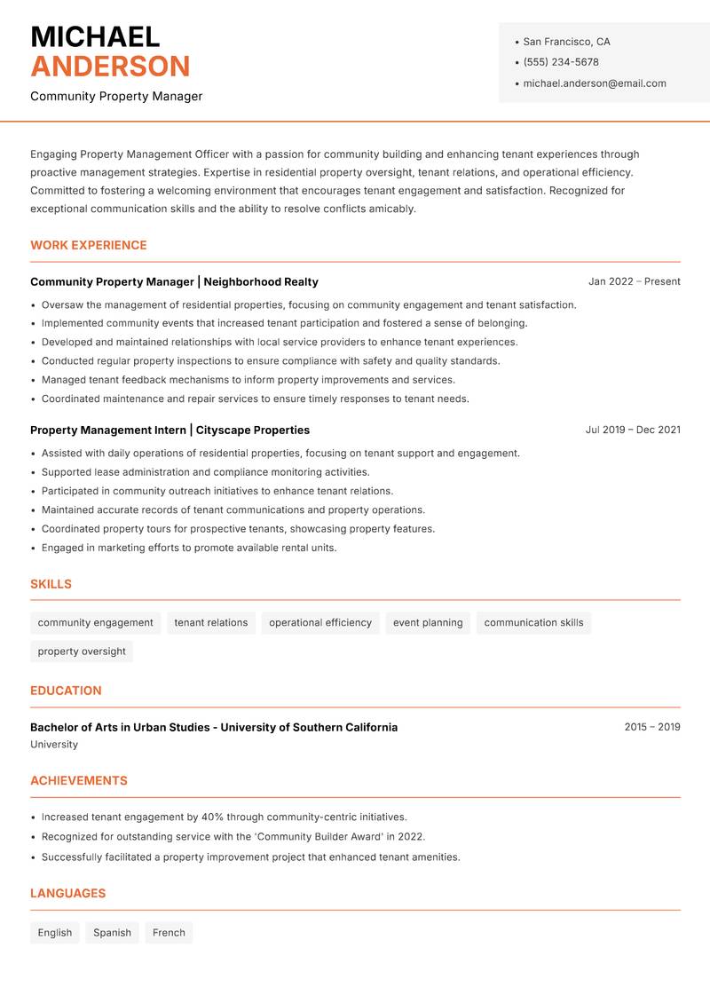 Property Management Officer resume template — Modern Professional