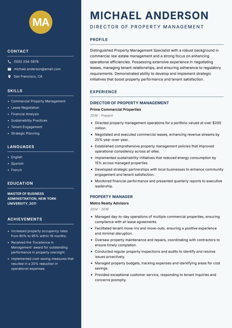 Property Management Specialist resume template — Classic Clean
