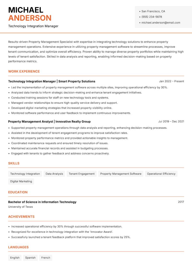 Property Management Specialist resume template — Modern Professional