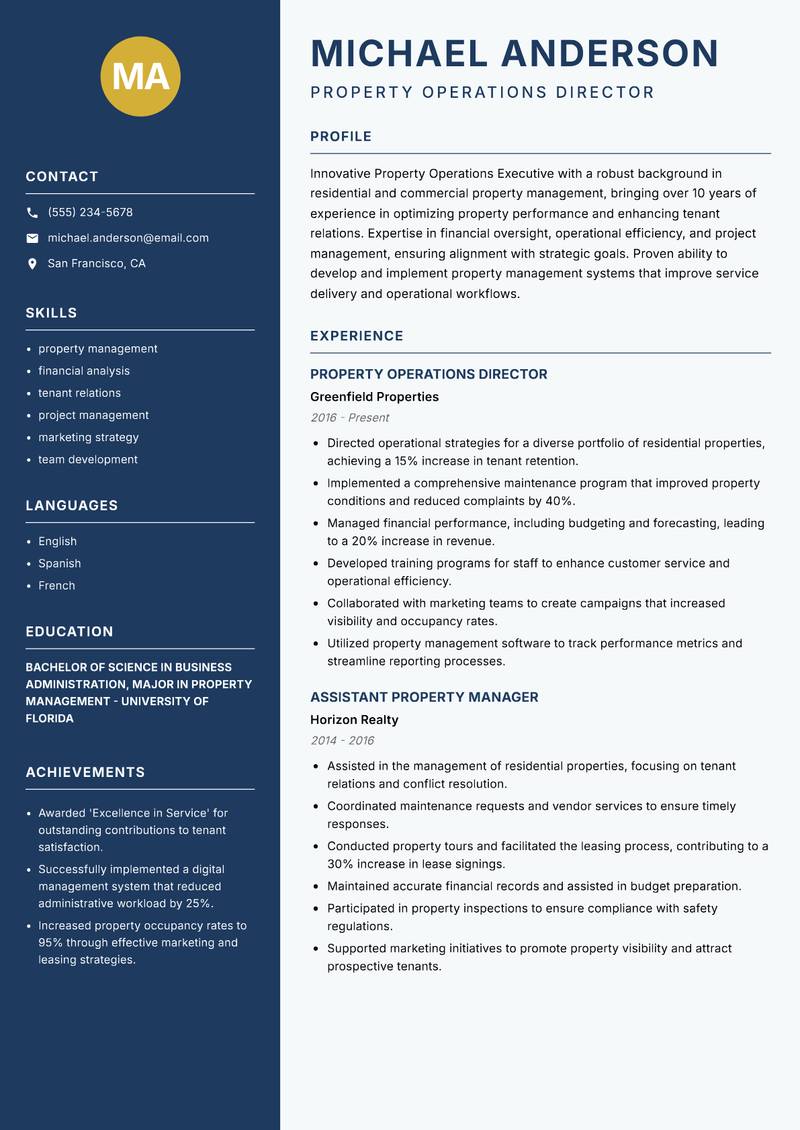 Property Operations Executive resume template — Classic Clean