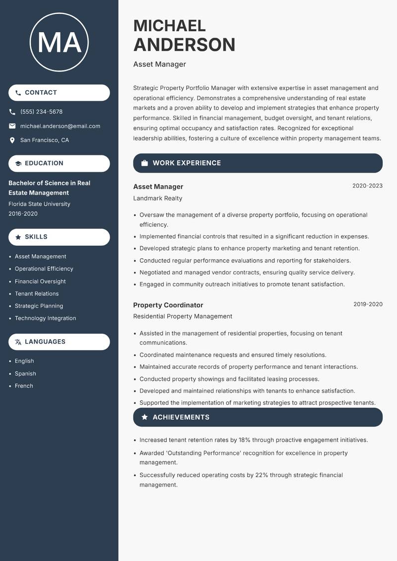 Property Portfolio Manager resume template — Compact