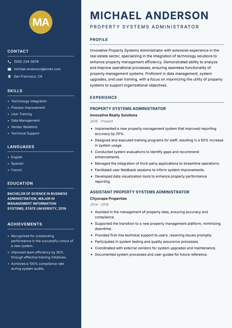 Property Systems Administrator resume template — Classic Clean