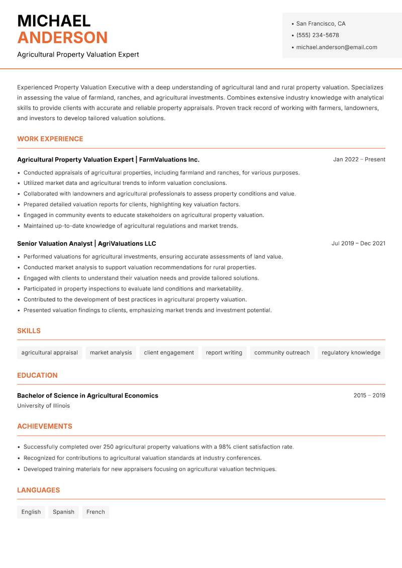 Property Valuation Executive resume template — Modern Professional