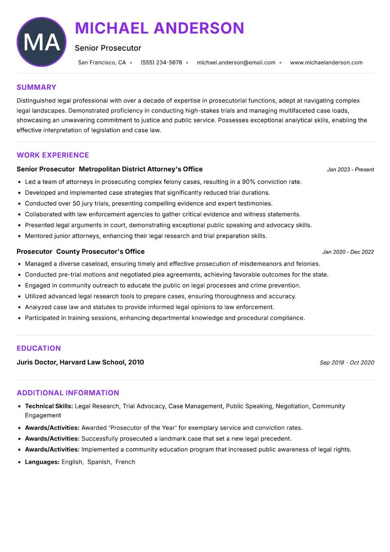 Prosecutor resume example — ATS-friendly template