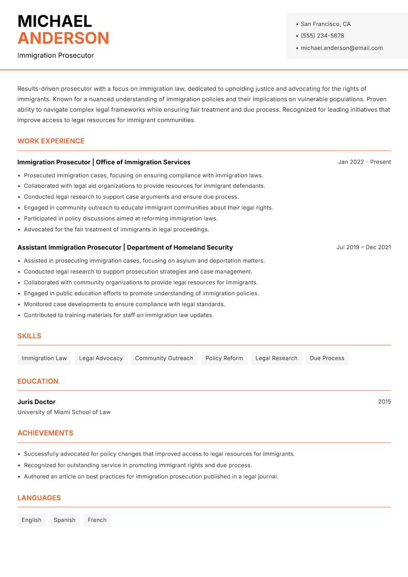 Prosecutor resume template — Modern Professional
