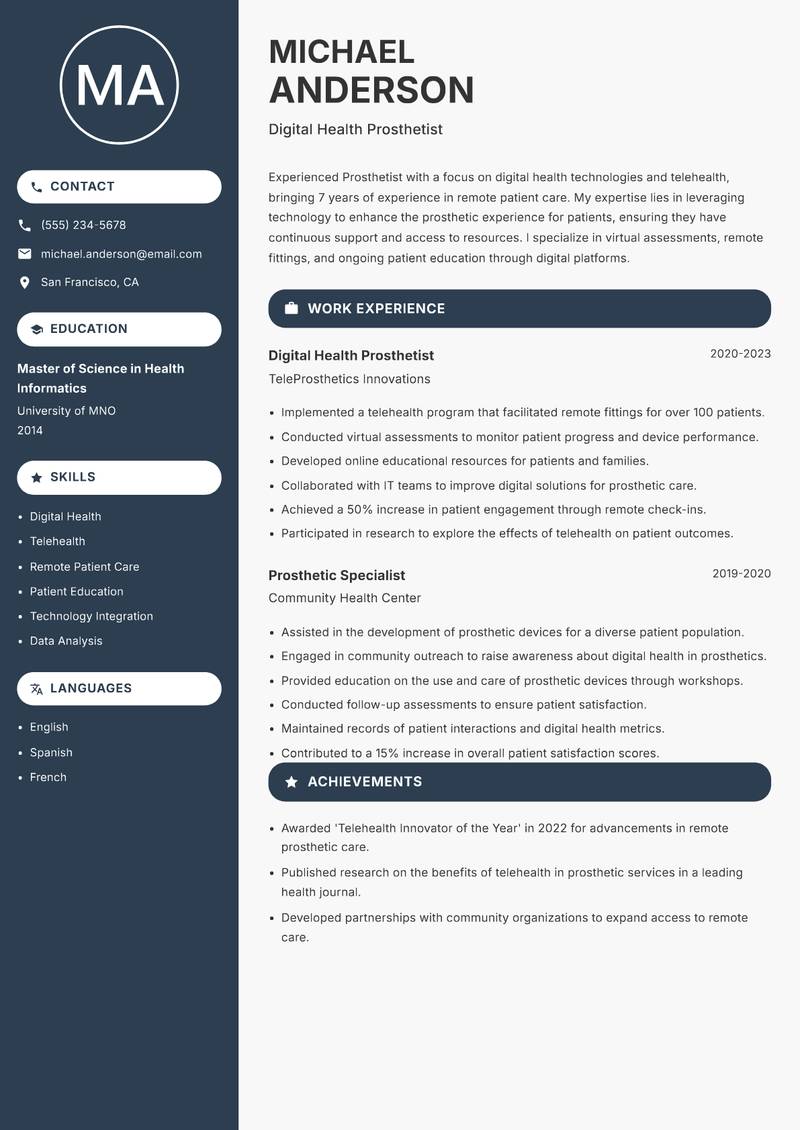 Prosthetist resume template — Compact